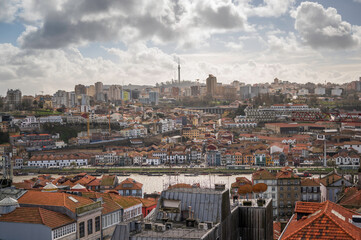 View of Vila Nova de Gaia - city and a municipality in Porto District. It is located south of city of Porto on other side of Douro River.