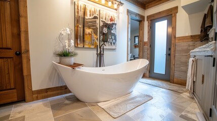 Artistic Freestanding Bathtub in Stylish Bathroom