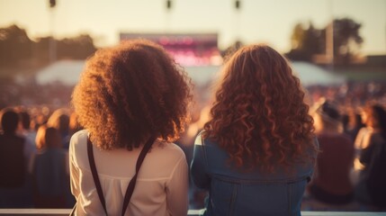 A group of people and a music festival,female friends having fun on a music concert 