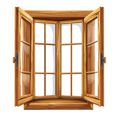 Open wooden window isolated on white background isolated