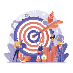 Fototapeta premium 2d vector illustration colorful business , Achieving the goal among many goals with the best proposal and the best results 
