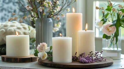 Fototapeta na wymiar Classic Pillar Aromatic Candles for Timeless Elegance