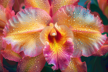 Lush Orchid Cluster with Dew.
Cluster of orchids with morning dew.