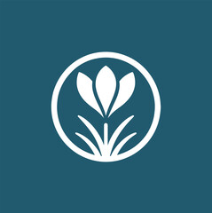 Crocus flower. Simple modern flat round logo, icon. Blue green colors