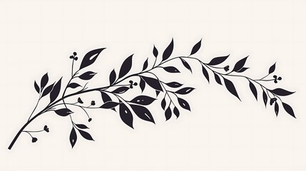 Minimal feminine botanical floral branch in silhouette style. Hand drawn wedding herb, minimalistic flowers with elegant leaves. Botanical rustic trendy greenery. Generative Ai