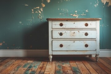 Vintage chest of drawers in an empty room