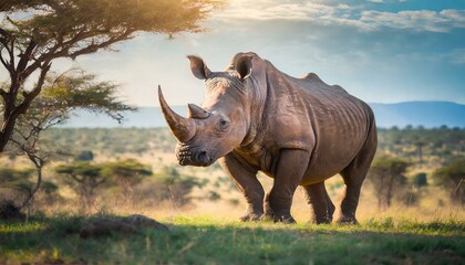 A giant rhino in natural environment, nature, beautiful scenary - obrazy, fototapety, plakaty