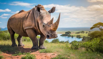 Deurstickers A giant rhino in natural environment, nature, beautiful scenary © dmnkandsk