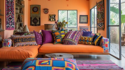 A craftsman oasis in Nairobi, adorned with vibrant Kenyan fabrics and embracing local design traditions