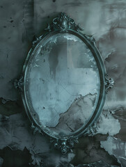 broken mirror on an old wall - abandoned - generative ai