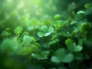 Fototapeta na wymiar Beautiful green clovers illustration background