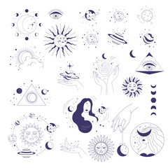 Naklejka premium Constellations and minimalist magic symbols set