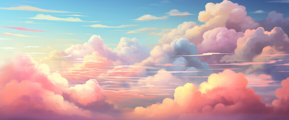 Adorable gradient scene with fluffy clouds and pastel skies, creating the cutest and most beautiful ambiance. - obrazy, fototapety, plakaty