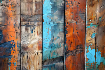 Rustic painted wooden planks with weathered texture. Colorful abstract background for design and print with copy space.