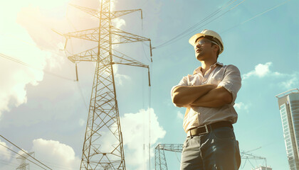 An engineer wearing a white safety helmet
