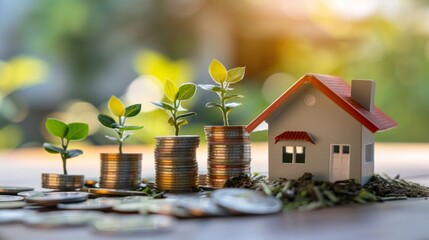 An upward trend in the housing market indicates significant financial gains from rental income or real estate investments, symbolizing a booming property sector. - obrazy, fototapety, plakaty