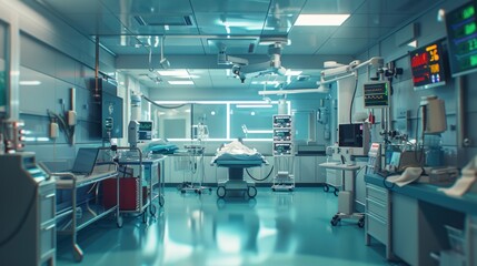 Interior of modern hospital operation room with medical equipment 