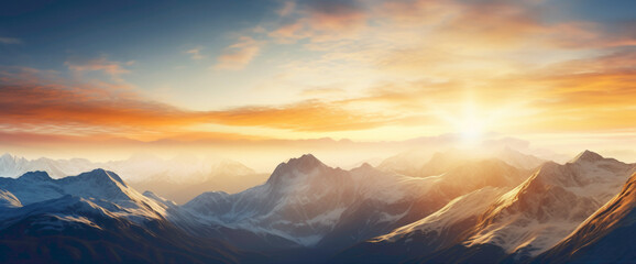 Breathtaking gradient mountain range bathed in golden sunlight, presenting the cutest and most beautiful alpine view.