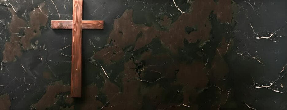 Easter wooden cross on black marble background religion abstract palm sunday concept 4K Video