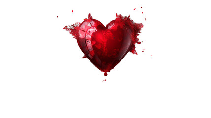 A red heart-shaped balloon popping with confetti. Abstract isolated on transparent background, png file.