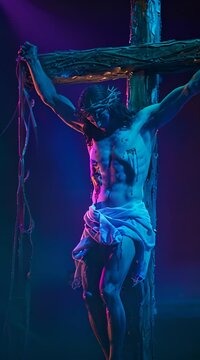 Blue background with Jesus on cross for good friday 4K Video