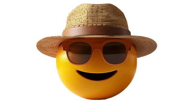 A smiley face with sunglasses and a hat. Isolated on transparent background, png file.