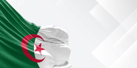 Algeria national flag cloth fabric waving on beautiful white Background.