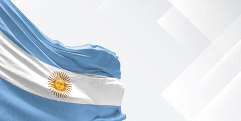 Argentina national flag cloth fabric waving on beautiful white Background.