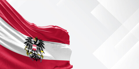 Austria national flag cloth fabric waving on beautiful white Background.