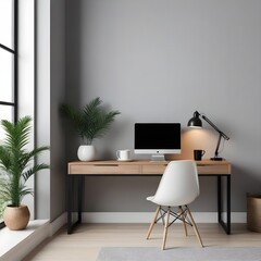 Home office interior mock up. Workplace of freelancer