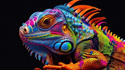 Fototapeta premium a close up of a colorful iguana on with and.