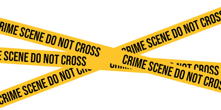 Crime scene tape. Criminal illustration on transparent background. Orange warning barrier tape. 