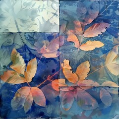 Seasonal leaf background, digital watercolor and collage - 748641537