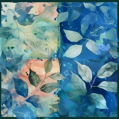 Seasonal leaf background, digital watercolor and collage - 748641585