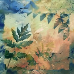 Seasonal leaf background, digital watercolor and collage - 748641587