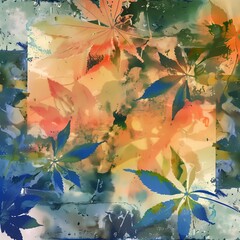 Seasonal leaf background, digital watercolor and collage - 748641589
