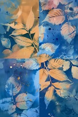 Seasonal leaf background, digital watercolor and collage - 748641900