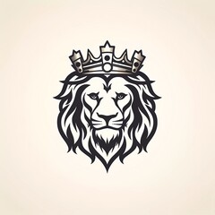 black and white vector logo of a lion head wearing a crown, on a minimalist background. generative ai