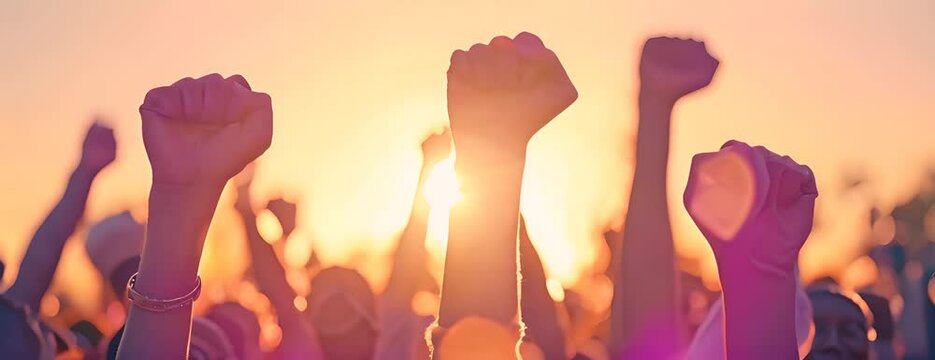 Juneteenth Freedom Day Celebration. African American people raised fists in the air. Juneteenth and african liberation 4K Video