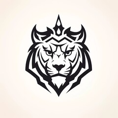 black and white vector logo of a tiger head wearing a crown, on a minimalist background. generative ai