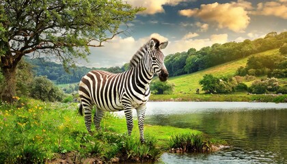 A beautiful zebra in natural environment, animal wildlife, horse like