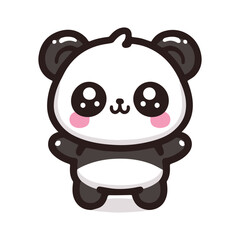 Cute Kawaii Panda Bear Mascot. Cartoon Funny Smiling Happy Panda Sticker.