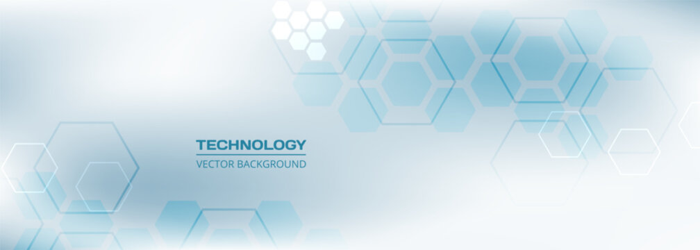 Hexagonal abstract light blue technology background with blue and white hexagon shapes and honeycomb. Vector illustration