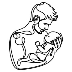 Continuous one black line art drawing parents with newborn baby doodles outline style vector illustration on white background