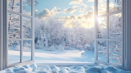  winter background,winter landscape with window.