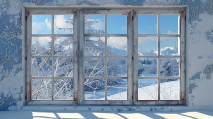 Obraz premium winter background,winter landscape with window.