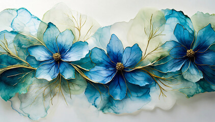 Niebieskie tło, abstrakcyjne kwiaty