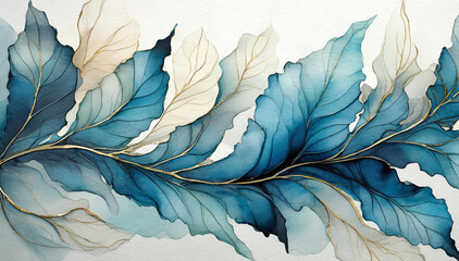 Obrazy na Plexi  Niebieskie tło. Dekoracyjny wzór liści