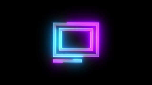 Neon caption icon cyan purple color glowing animation black background