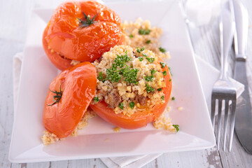 baked tomato filling with bulgur and parsley- vegetarian dish